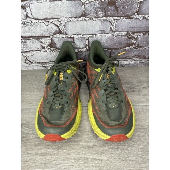 Hoka One Speedgoat 5 Thyme Fiesta Gray Fabric Red Yellow Gym Shoes Men 12 2E US main image 16